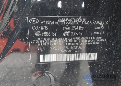 2019 Hyundai Elantra Sel from USA, damaged, VIN 5NPD84LF7KH418160